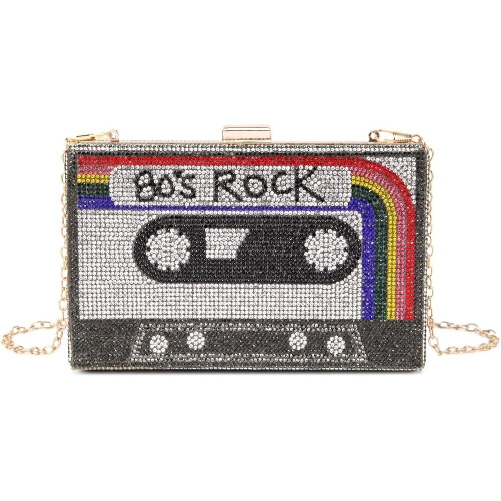 ❤️ Women Retro Radio Shape Crossbody Bag Rhinestone Metal Vintage Clutch Purses